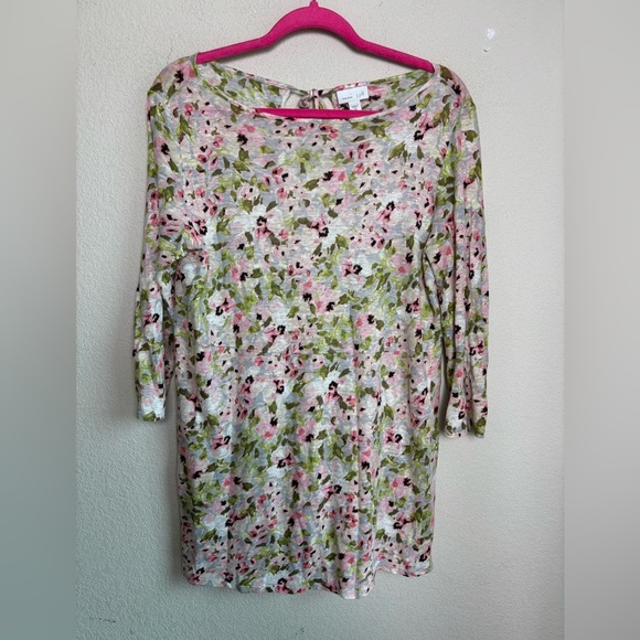 J. Jill 100% Linen Romantic Floral 3/4 Sleeve Tie Back Tunic Length Blouse XS - Picture 5 of 9